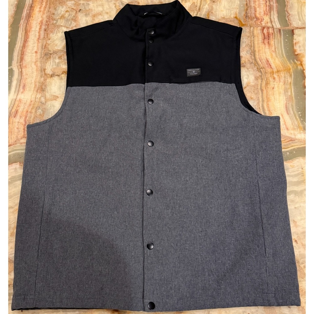 Travis Mathew Mens Snap Button Vest Gray Black Navigational Report Golf Size XL